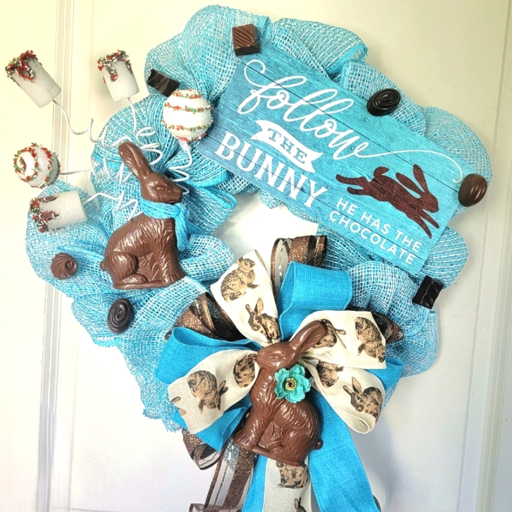 Easter Bunny Wreath Faux Chocolate Rabbit - Picture 1 of 9